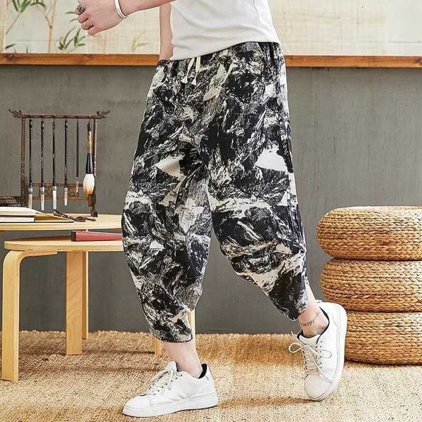 

summer men's casual pants loose bloomers trend large capris floral shorts, White;black
