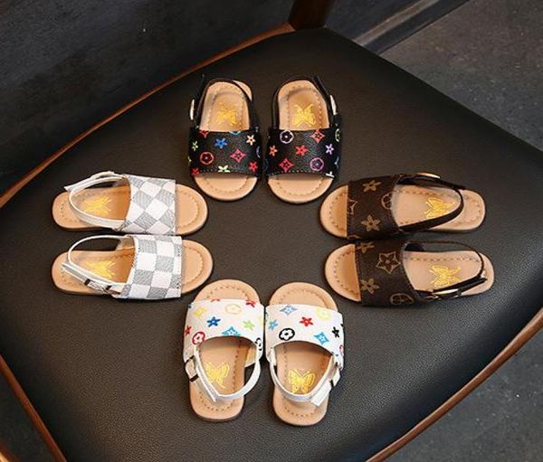 

girls designer princess shoes sandals 2020 new boys baby nonslip soft toddler shoes children beach plaid printing shoes2623360, Black;red