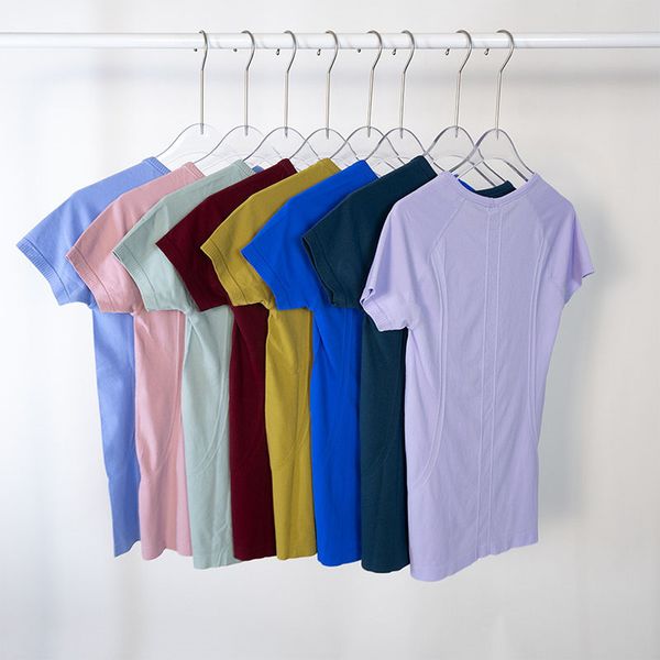 

lu-718 lu lulemon swiftly tech seamless yoga t-shirts summer women slim sports tee breathable fitness blouse workout short sleeve crop top