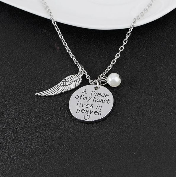 

039a piece of my heart lives in heaven039 personalized handwriting necklace remembrance necklace memory angel wing jewelry g4300148, Red;brown