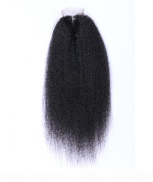 

kinky straight lace closure bleached knots brazilian kinky straight human hair closure middle 3 part 100 human hair8454037, Black;brown