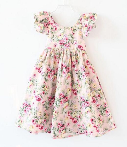 

new girls dresses children cotton printed floral puff sleeve dresses sweet casual girls holiday beach dress kids clothes5453545, Red;yellow