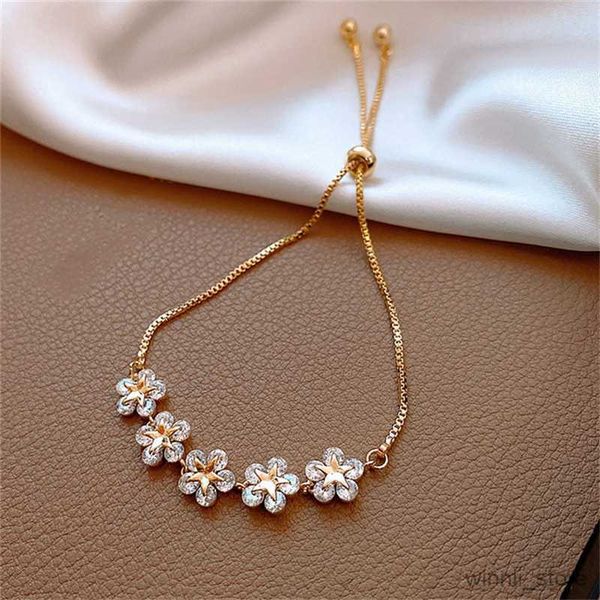 

charm bracelets elegant inlaid bracelets gold colour flower charm bracelet for women fashion jewelry gifts r230704, Golden;silver