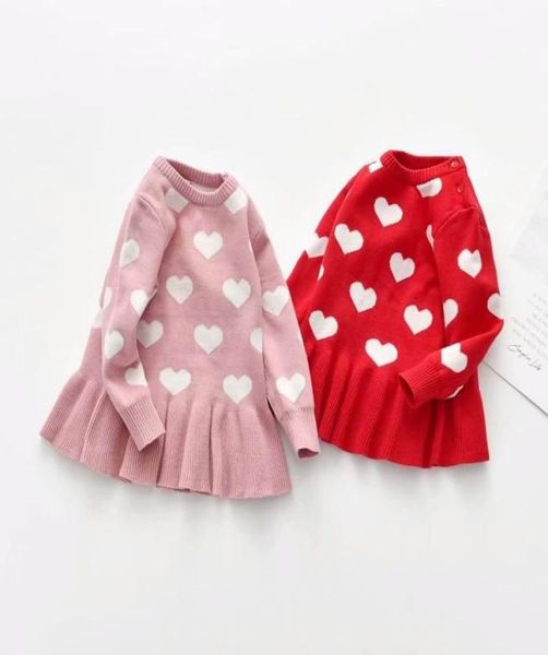 

2020 autumn girls sweater dress love heart knitted cotton wool long sleeve kids dresses for girls toddler fall clothes wl0085496899, Red;yellow