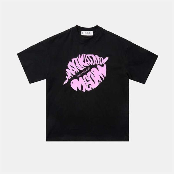 

stussyss china-chic valentine's day limited lipstick printing fashion couple t-shirt hip hop fashion brand half sleeve for men and wome, White;black