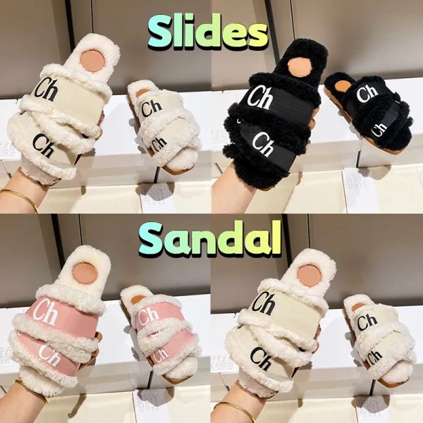 

with box 2023 new designer slippers woody flat shearling mule slides sandals womens shoes white black pink beige burgundy flip flopa luxu ty