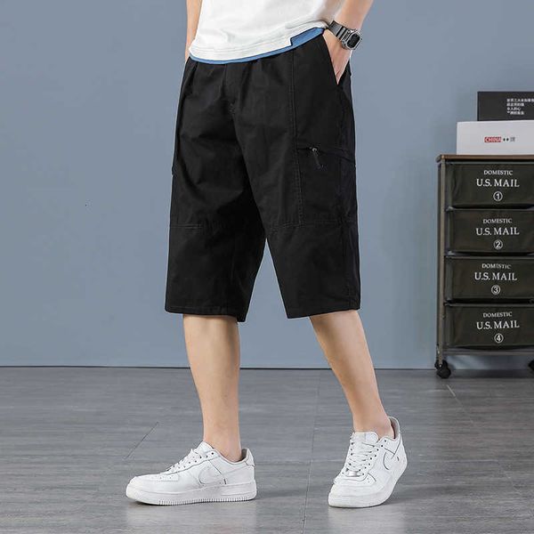 

summer men's oversized workwear cropped pants fat casual enlarged, White;black