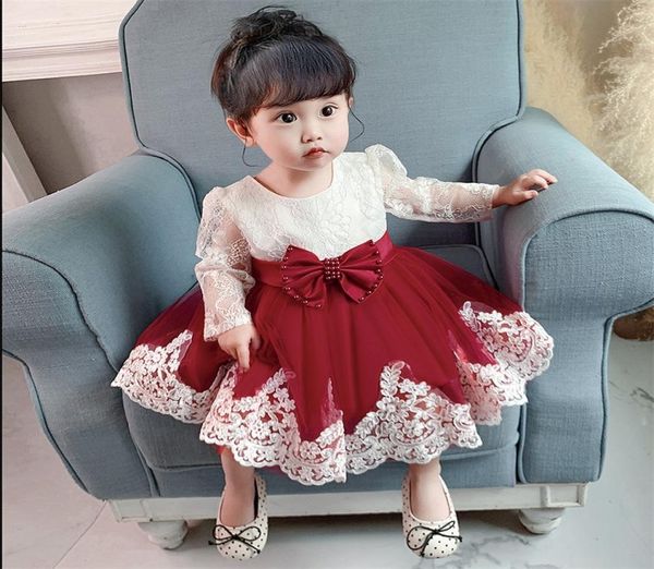 

2021 winter clothes baby girl dress long sleeve 2 1st birthday dress for girl frock party princess baptism dress infant flower 3072243110, Red;yellow