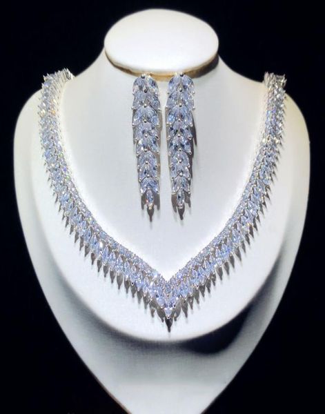

new luxury drop shaped zircon shape necklace women pendant set party wedding jewelry5423427, White