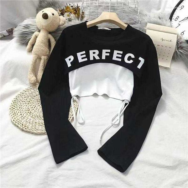 

t women's shirts fashion women 2023 high street spring summer long sleeve false two piece dance jazz spice girl crops s-xl, White