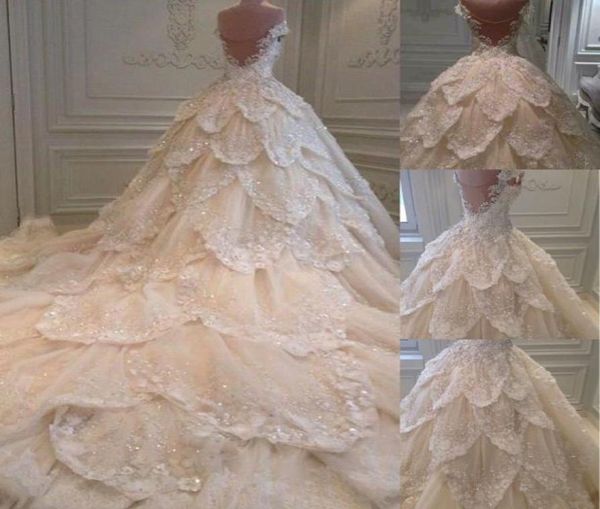 

luxurious beaded layeredpetals wedding dress sparkle sequins off shoulder floralapplique bridal dress 2017 gorgeous stunning wed7361882, White