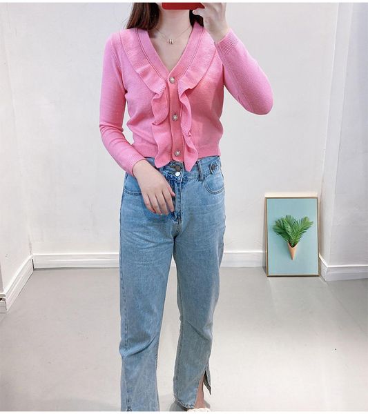 

new -aje ruffled v-neck pink knit for women, White