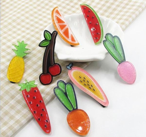 

ins summer girls vegetables hair clips cute fruits designer hair clips women acrylic barrettes hair accessories for children m15301222054, Slivery;white