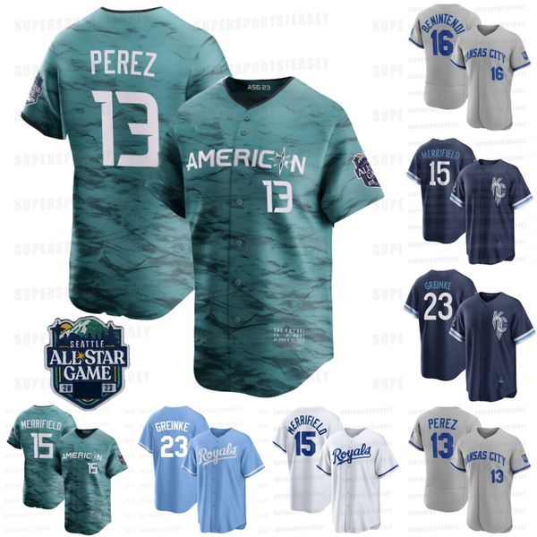 

royals 2023 all star game bobby witt jr. 2023 jersey vinnie pasquantino salvador perez mj melendez kyle isbel edward olivares michael massey, Blue;black