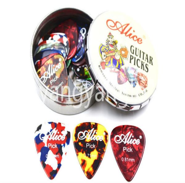 

alice big round metal pick holder case box with 20pcs pearl celluloid guitar picks 9737969