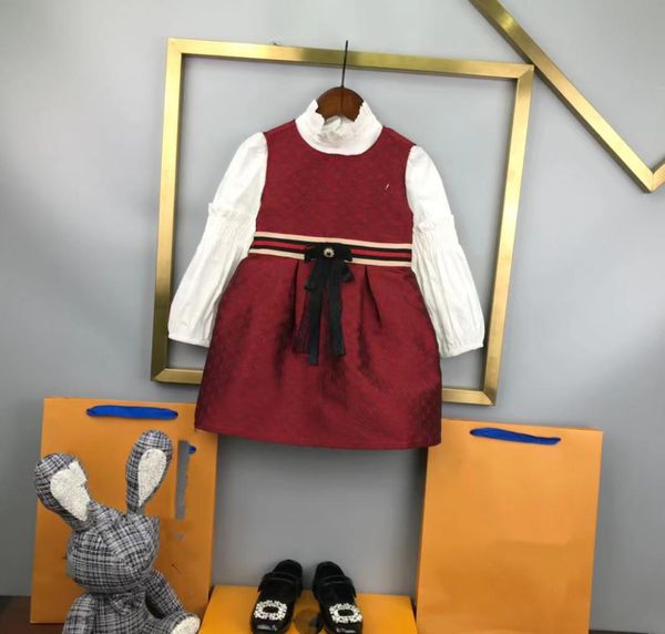 

kid girl dress autumn clothing sets waist back skirt set 110160cm fashion designer boutique clothes whole popular 20229214874, Red;yellow