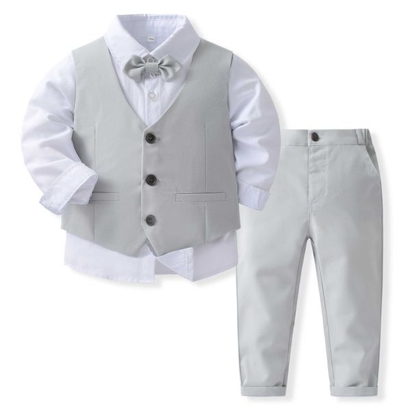 

suits children boutique clothing set 1 2 3 4 5 years boys birthday outfits grey gentleman wearing long sleeve vest suits kid costumehkd23070, Black