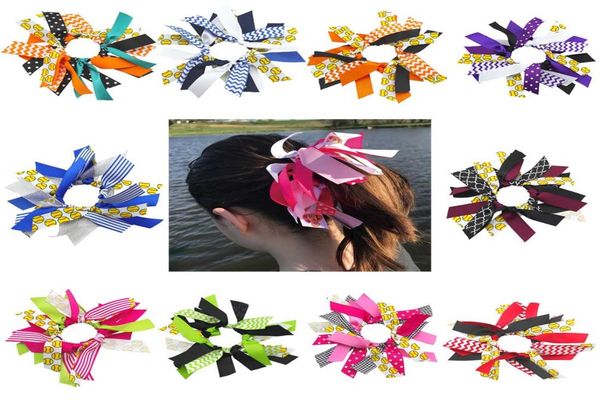 

10pcs softball ribbon hair scrunchies ponytail holder hair streamers o pony hair ties sport bows1196595, Slivery;white