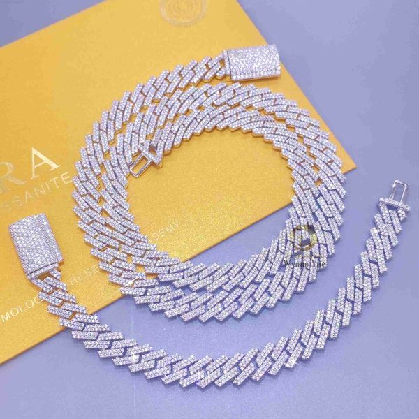 

selling 10mm 2row 925 sterling silver prong setting moissanite miami cuban link chain