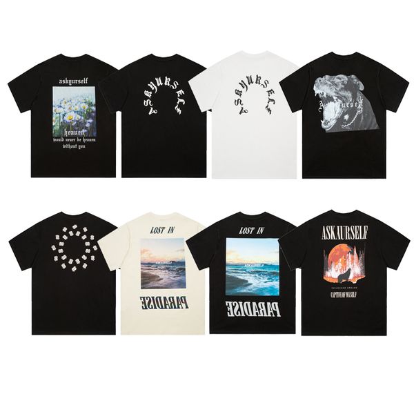 

streetwear designer men's t-shirts askyurself washing of distress fashion trendy brand high street men and women couple short sleeve ca, White;black