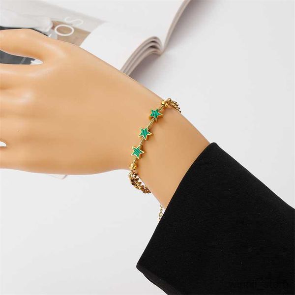 

charm bracelets stainless steel new fashion fine jewelry colors embed natural stars charm thick chain bracelets for women r230704, Golden;silver
