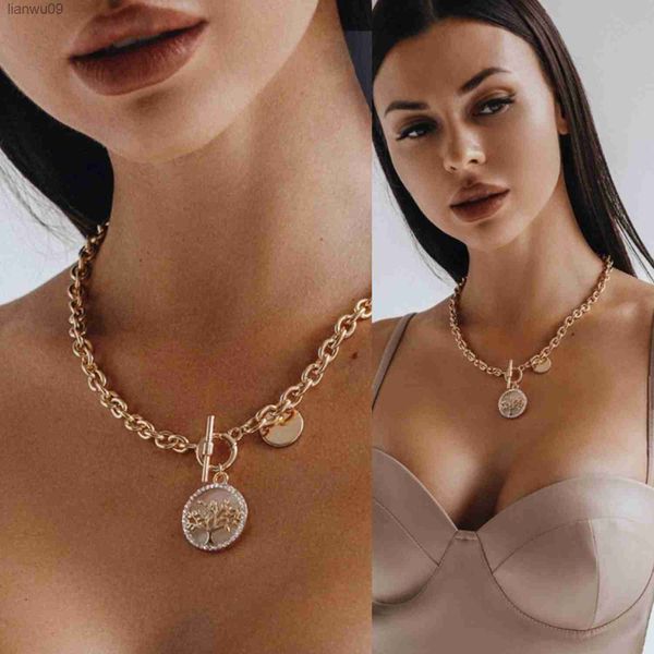

collier femme new in necklace jewelry for women round fritillaria pendant collares para mujer bijoux coquette thick chain choker l230704, Silver
