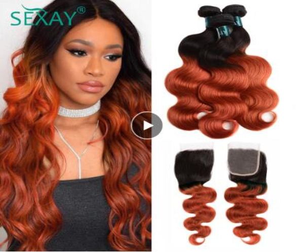 

ombre body wave hair bundles with lace closure 1b350 two tone golden blonde unprocessed brazilian body wave human hair weave5426987, Black;brown