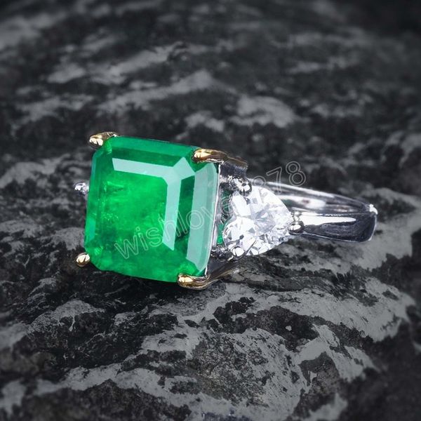 

luxury jewelry simulation columbia emerald rings simple princess square diamond wedding engagement ring for women, Silver