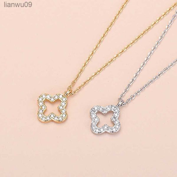 

simple lucky fourleaf clover necklace for women chain charm electroplating whitegold and gold color fashion jewelry pendant l230704, Silver