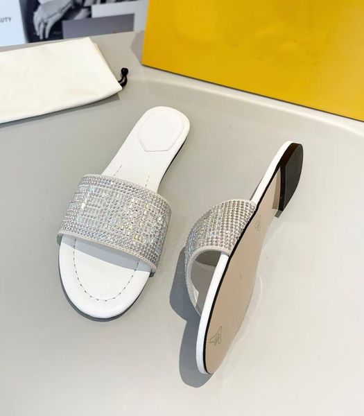 

summer luxury signature women sandals shoes women slide wide band slides flats baguette crystal embroidery party wedding slip on walking, Black