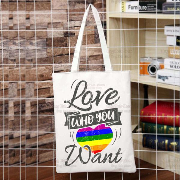 

lgbt printed canvas bag harajuku shoulder bag tote bag shopping 0711-111, Blue;pink