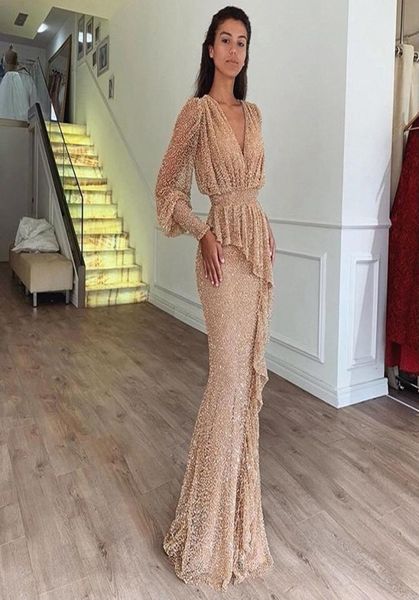 

long sleeve gold sequined mermaid arabic dubai prom dresses for women 2022 evening dress party gowns plus size abendkleider robe d7781637, Black