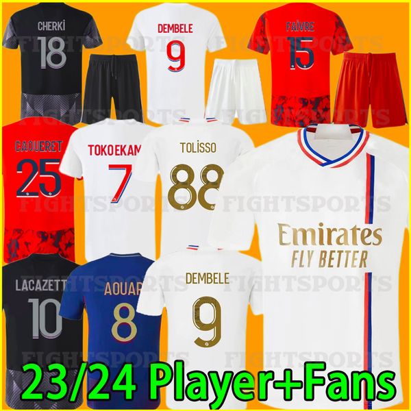 

new 2023 2024 lyon maillot de foot soccer jerseys tete ol 4th blue aouar tagliafico football shirts white home jersey traore man kids kits e, Black;yellow