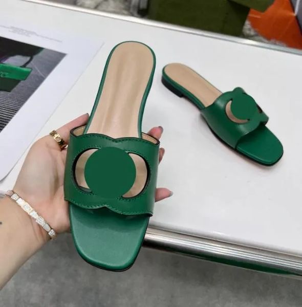 

2023 slipper leather cutout sandal slippers slide women's interlocking cut-out sandals shoes lady flip flops slip on beach slide flat c, Black