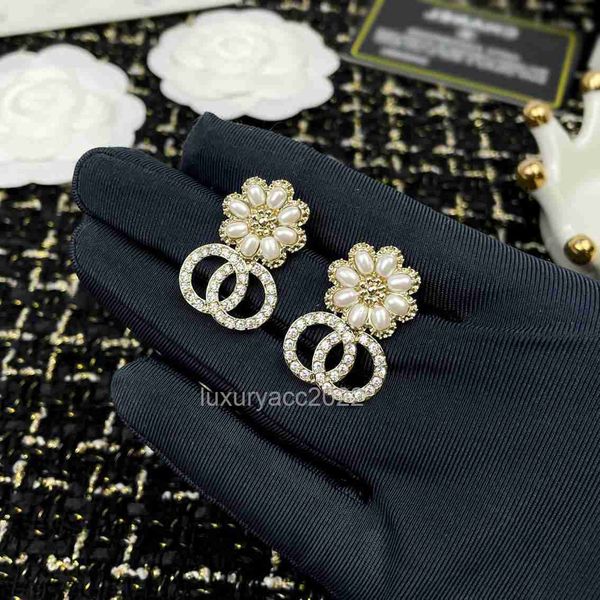 

women earrings jewelry c new small fresh flower pearl inlaid with diamond consistent silver needle, Golden