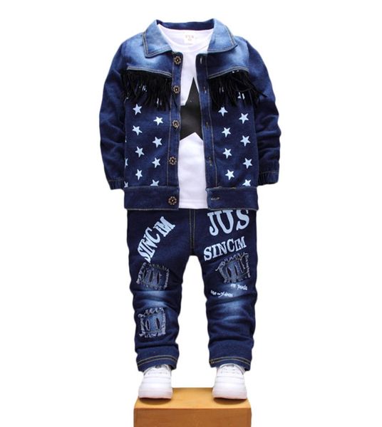 

children boys girls denim clothing sets baby star jacket tshirt pants 3pcssets autumn toddler tracksuits5265495, White