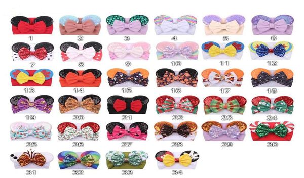 

sequined mouse ears headband big hair bow headbands headwrap fabric elastic bowknot diy hair with bows baby wide halloween hairban1872558, Slivery;white