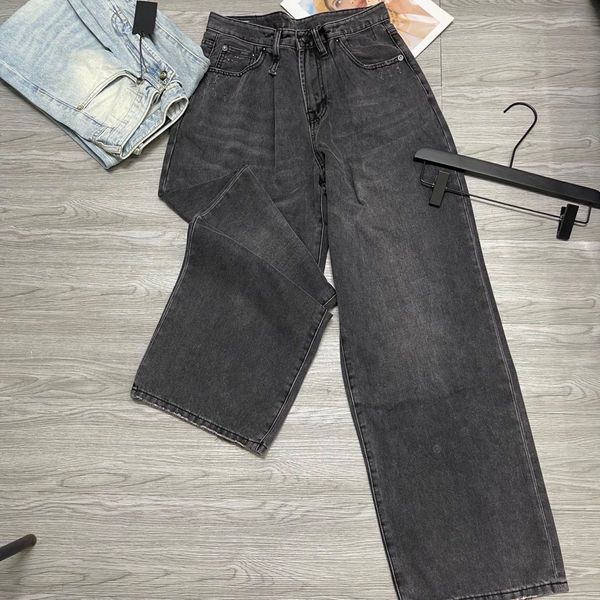 

black blue pleated flared wide leg loose denim pants