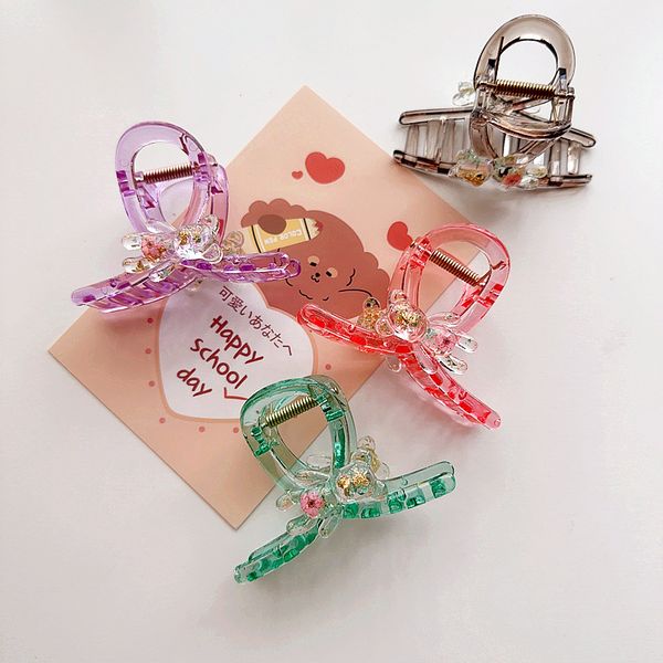 

korean transparent cartoon girls hair claws cute double-sided quicksand bear children hair accessories sweet kids ponytail clip b422, Slivery;white
