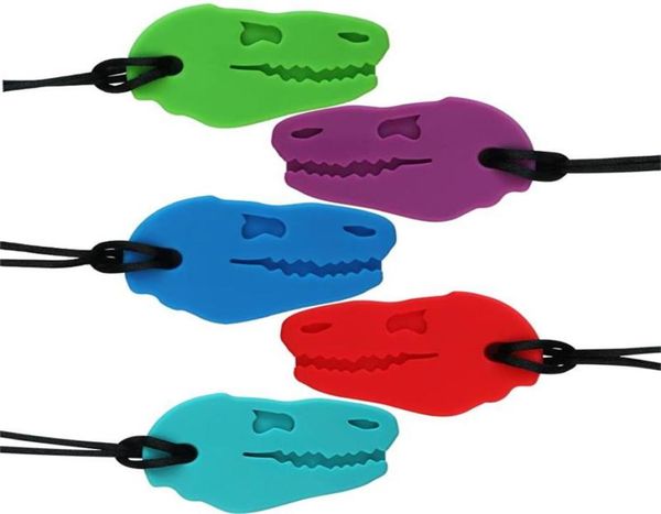 

food grade chew necklace toy silicone dinosaur skull pendant teether for chewing autism sensory teether kids baby toy6904820