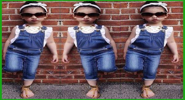 

little girls overalls suits children summer outfits kids sleeveless tshirt suspender trousers jeans toddler clothing 4406882, White
