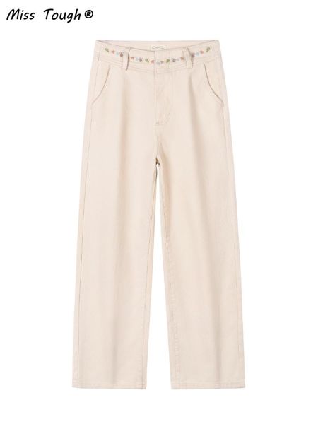 

jeans summer embroidery retro vintage jeans women slim casual korean style long trousers highwaisted japanese widelegged pants 2022, Blue