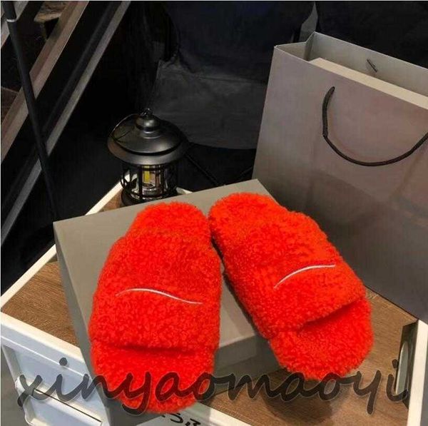 

designer luxury women's slippers women's fall/winter fluffy slippers warm letter sandals comfortable home slippers red slippers, Black
