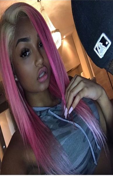 

mhazel part natural straight white ombre purple heat resistant fiber synthetic glueless front wig stock5465108, Black