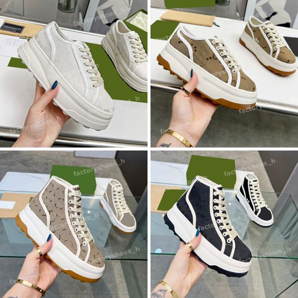 

designer casual shoes women sneakers canvas embossed chunky b sneakers women lace up jacquard retro platform sneaker embroidery trainers, Black