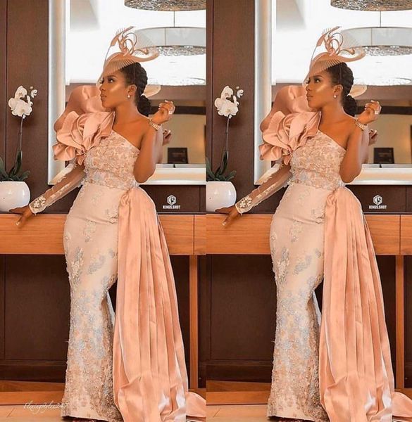 

2020 arabic aso ebi lace beaded evening dresses one shoulder mermaid prom dresses party evening wear8629911, Black;red