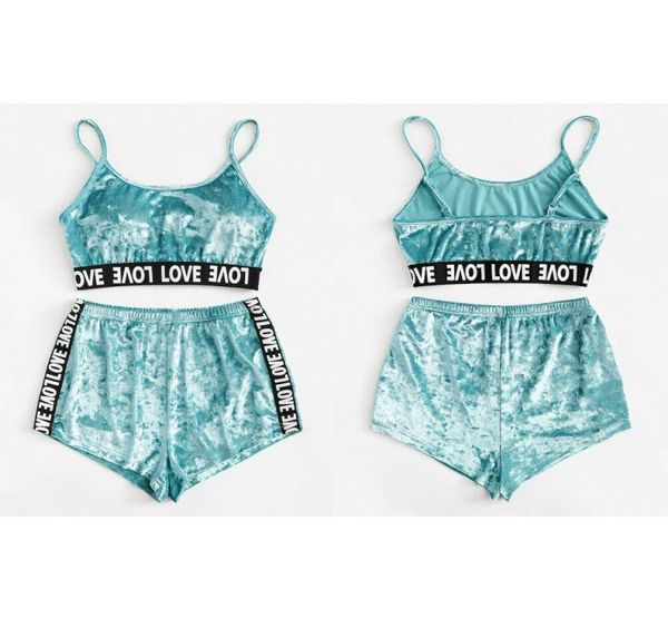 

2pcs velvet sleepwear sets womens fashion nightwear two piece suits summer spaghetti strap shorts pajamas girl underwear gga349023727651, Blue;red