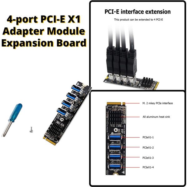 

leggings m.2 m key pcie riser card for mining 4port pcie x1 adapter module 1 to 4 expansion board for windows xp 7 8 10 vista, Black