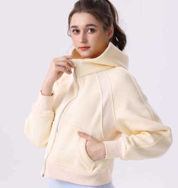 

lu-67 scuba hoodies full zipper outdoor leisure sweater gym clothes women workout fitness loose thick yoga jackets exercise running, White;red