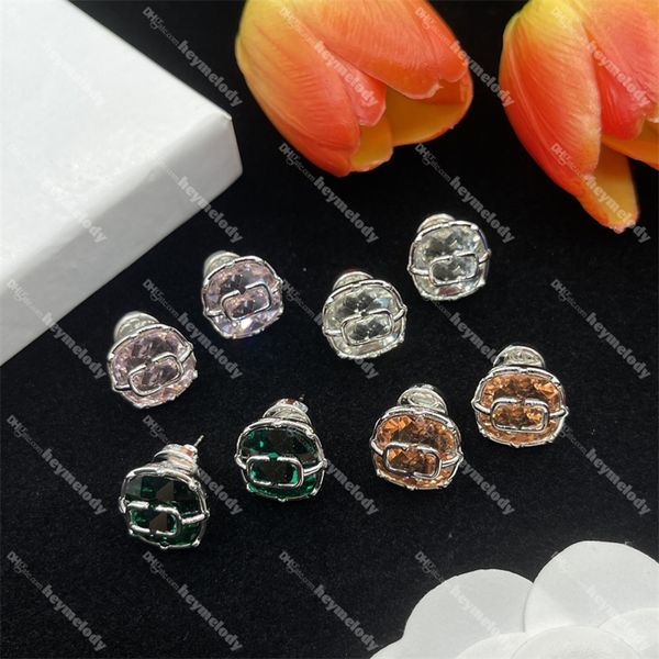 

stylish square stud earrings diamond letter ear studs crystal earrings with box birthday gift, Golden;silver